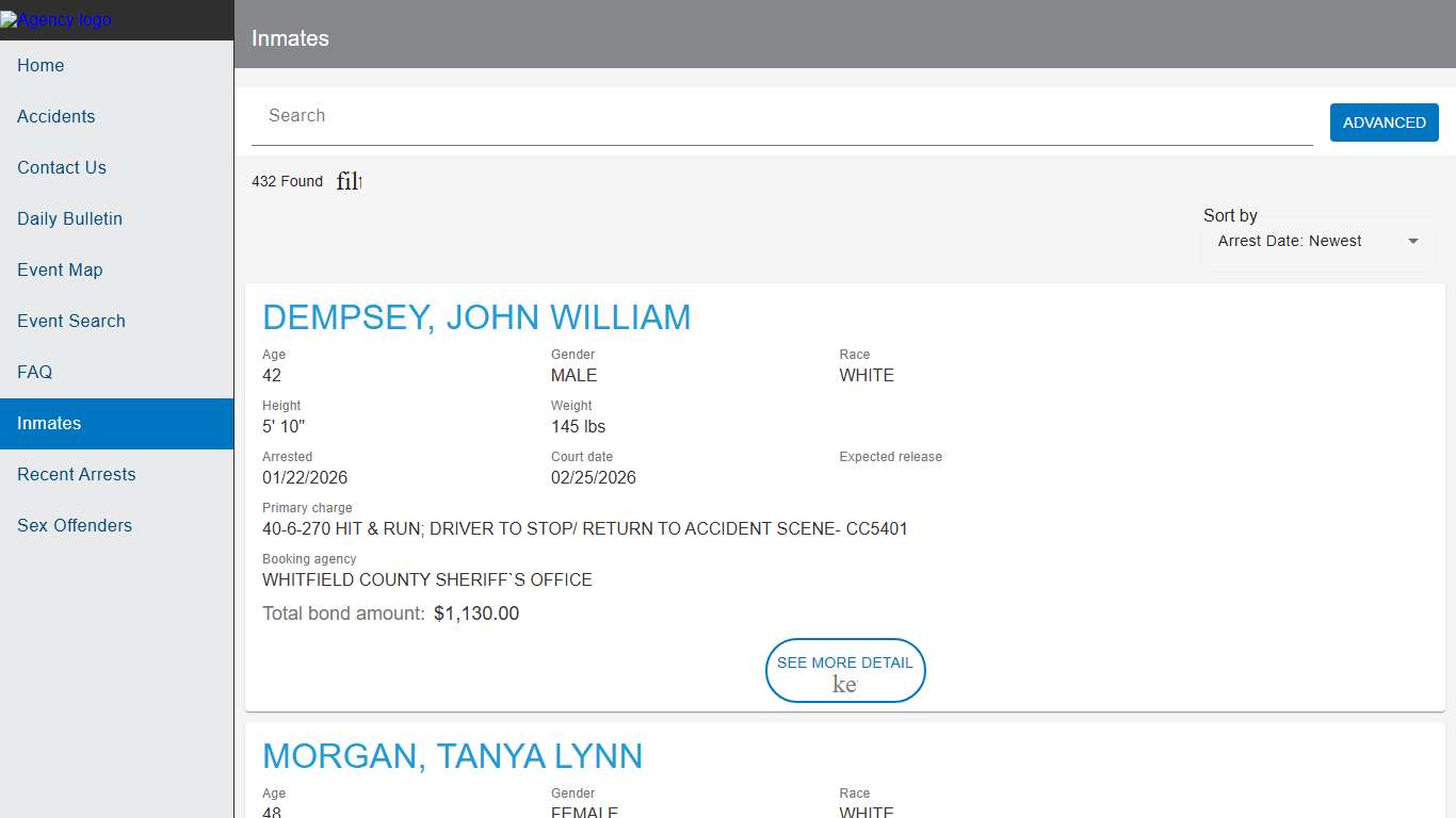 Whitfield County Sheriff's Office, GA Police to Citizen - Inmates catalog